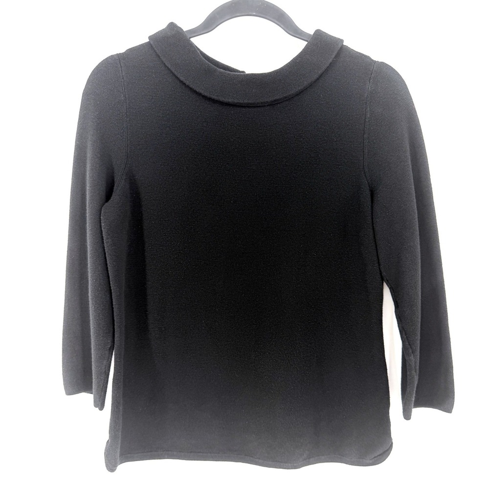 Talbots Sweater Top Roll Neck Collar S Black 3/4 Sleeve Dark Academia Preppy Mod